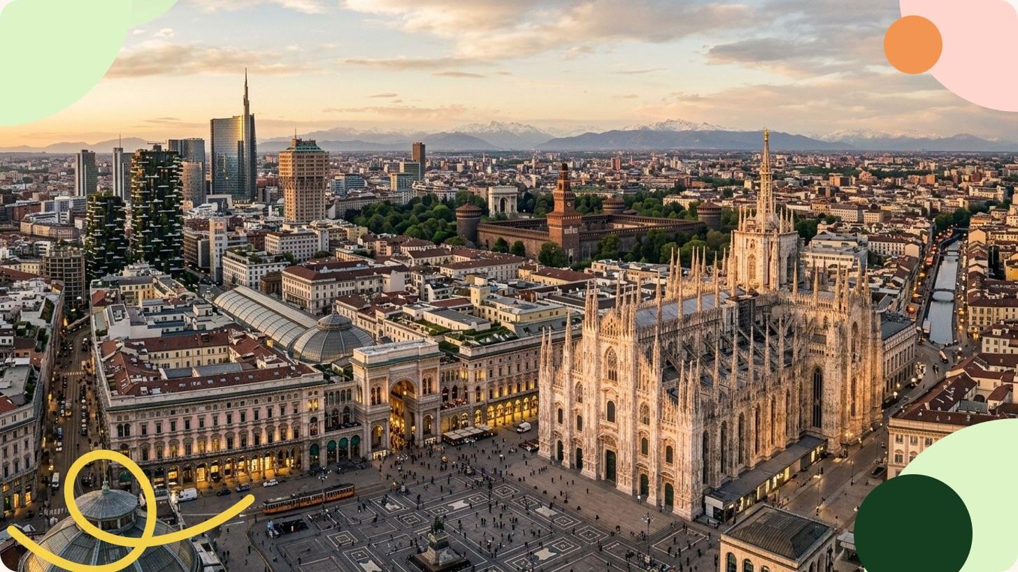Façade gothique ornementée du Duomo de Milan avec ses flèches et statues sous ciel bleu
