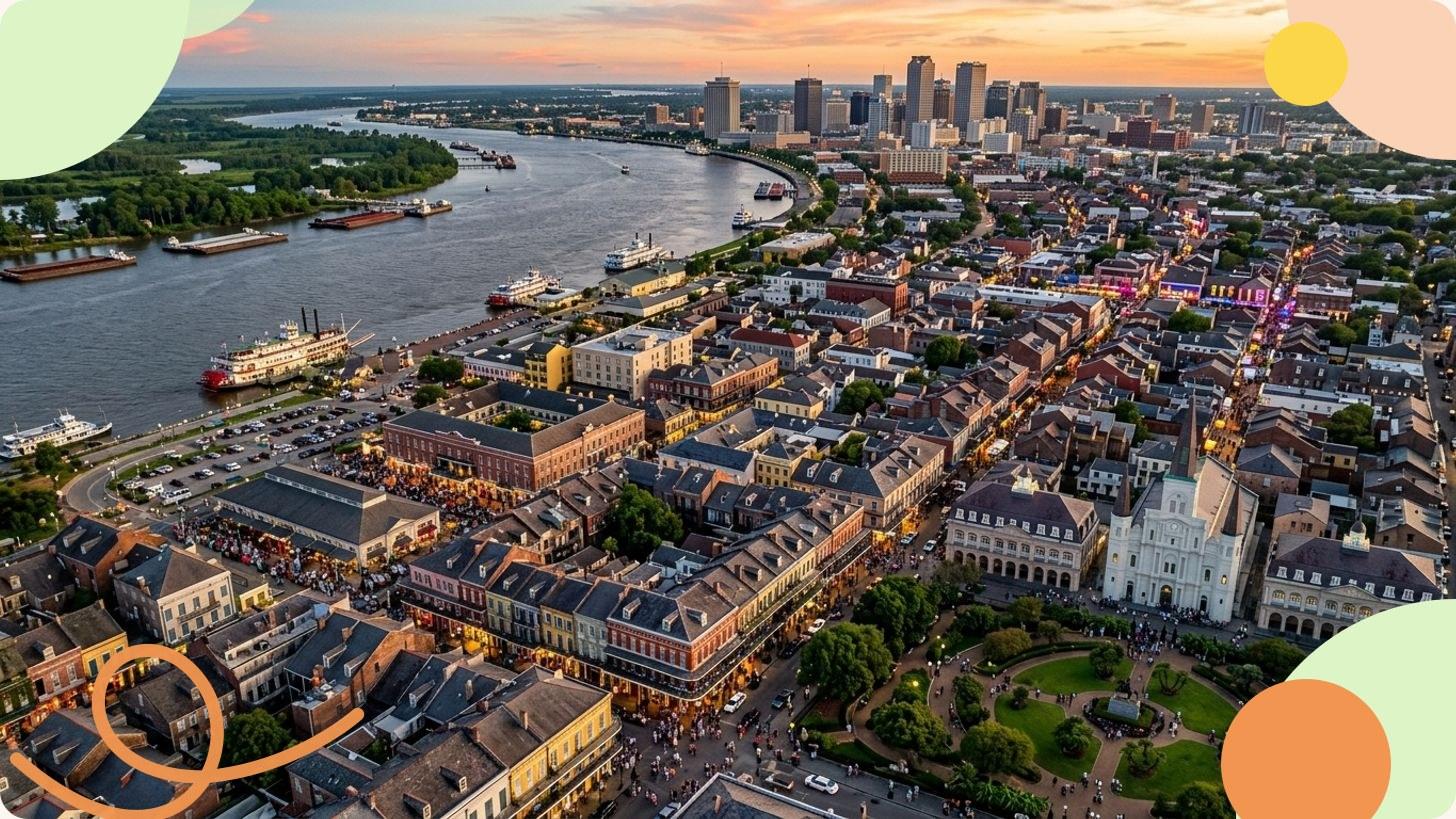 Balconi in ferro battuto e architettura creola nel Quartiere Francese di New Orleans
