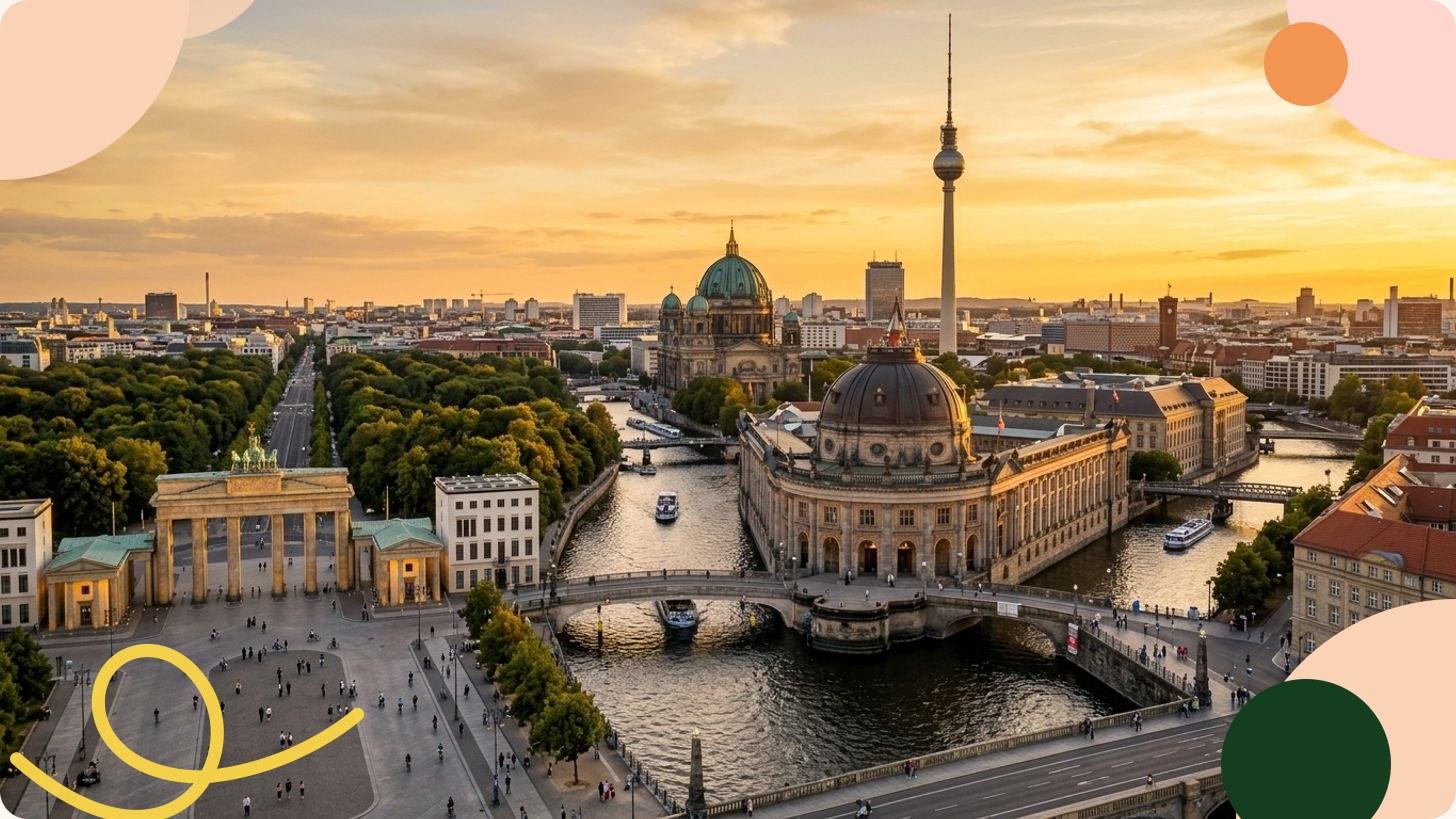 The Brandenburg Gate in Berlin with its majestic columns and green bronze quadriga crowning the structure