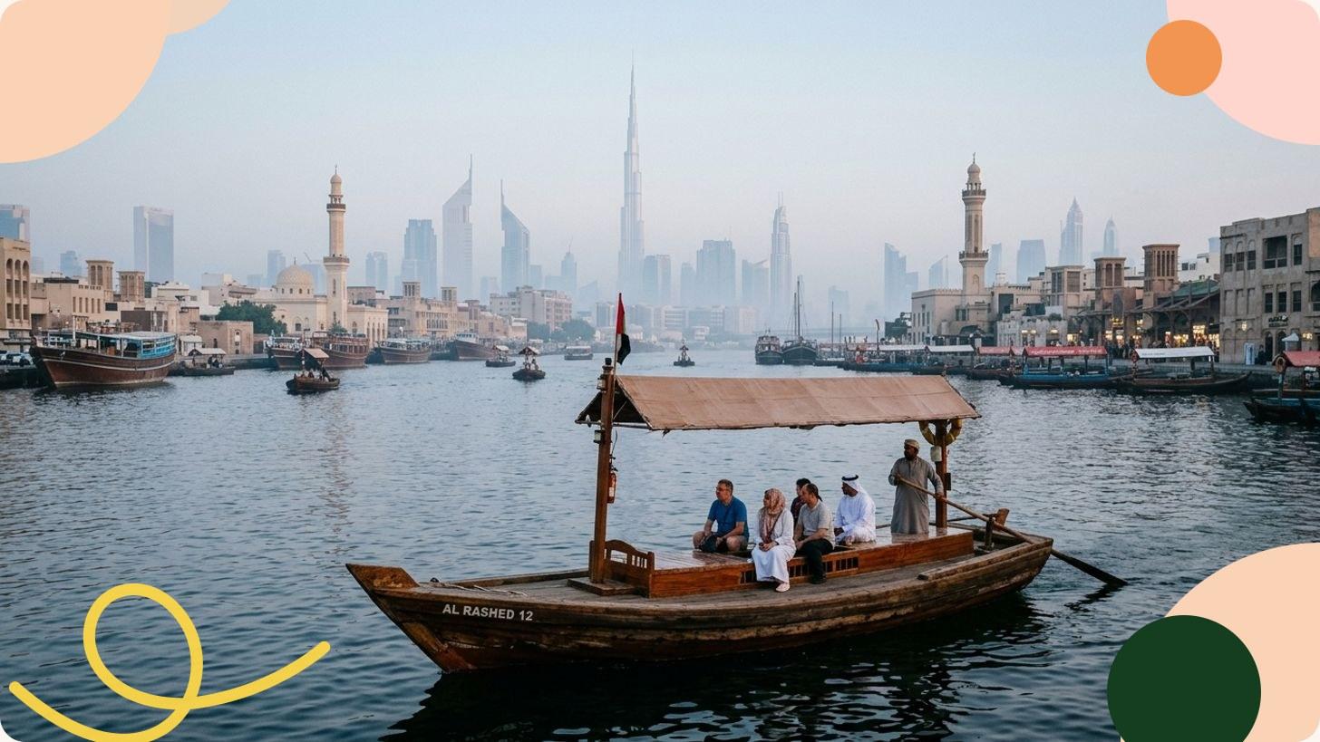 Skyline de Dubaï avec sa tour emblématique dominant les gratte-ciel modernes au coucher de soleil