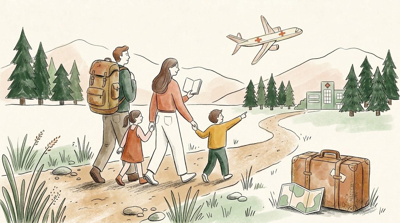 Famille en voyage à l'étranger, parents et enfants sereins grâce à leur assurance voyage Yupwego