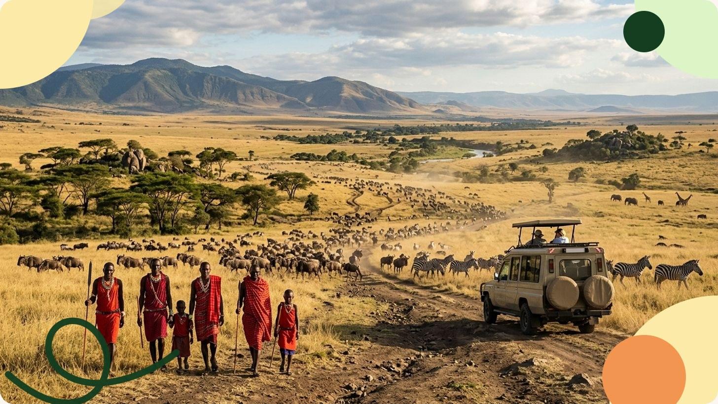 Troupeau de zèbres dispersés dans la savane tanzanienne sous un acacia isolé, paysage emblématique du safari en Tanzanie